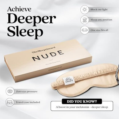 TheSleepGuard Pure Silk Sleep Mask [100% 6A Mulberry Silk, 22 Momme] Light Blocking Travel Essentials. Eye Masks for Sleeping. Black Oeko-Tex Blindfold. Eye Covers for Men & Women - color: Nude Beige