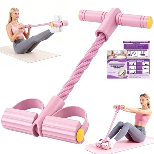 Foot Pedal Resistance Bands with Handles, Multifunction Elastic Yoga Exercise Bands, Home Gym Fitness Equipment for Women & Men to Tone Abs, Core, Legs, Arms, Waist - color: Pink