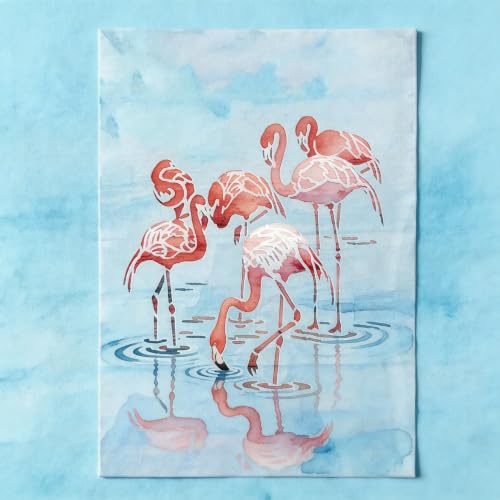 TIAMECH A4 Reusable Flamingo Stencil for Painting | Waterfowl Pond Layering Template, DIY Wall Art, Wood Furniture, Scrapbook & Crafts (8.3x11.7inch) - style: Many Flamingos