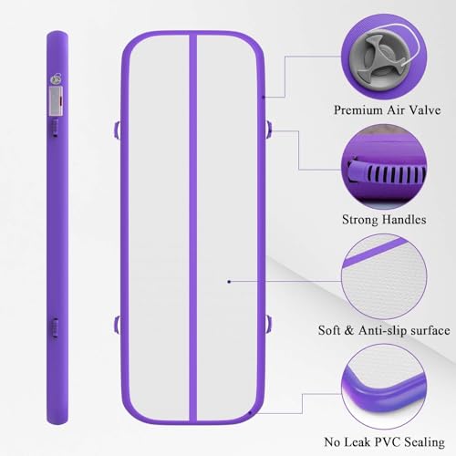 Estgora Gymnastics Mat for Tumbling Tumble Track, Thick Inflatable Gymnastic Training Equipment For kids At Home Gym Cheerleading with Electric Pump - color: Purple, size: 13ft × 3.3ft × 4inch