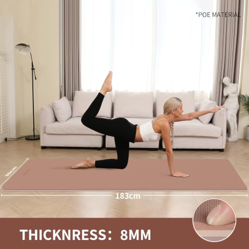 8mm Extra Wide 80cm Yoga Mat Non Slip - color: Brown+Apricot