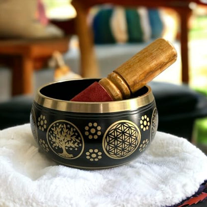 Nature's Own Tibetan Singing Bowl Set - 3.5 Inch, Black - Handcrafted in Nepal, Easy to Play - Ideal for Meditation, Yoga, Chakra Healing, Stress Relief, Spiritual Gifts for Men & Women - color: Black