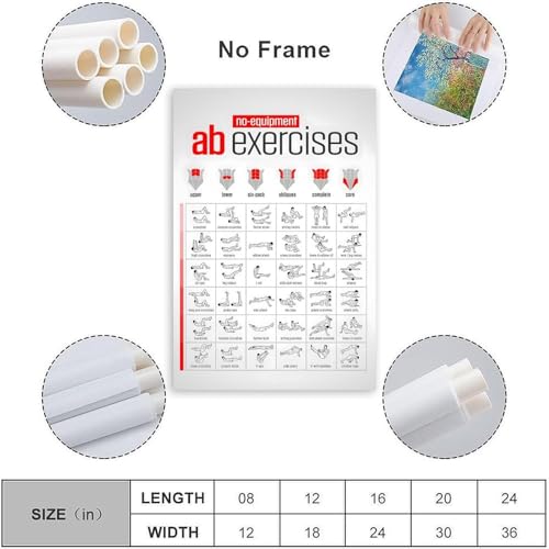 No-Equipment Ab Exercises Poster, Core Workout Chart Wall Art, Home Gym Fitness Guide Print 12x18inch(30x45cm) Unframe-style - color: Unframe-style, size: 18"L x 12"W