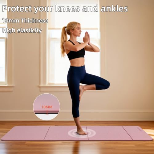Foldable TPE Yoga Mat Thick 10mm,75" x40"Extra Large Exercise Mats | Stretch Mat Non-slip Fitness Folding Mat Easy to Carry,Wide Gym Mats for Women Men Suitable for Home Workout Travel Pilates - color: Pink
