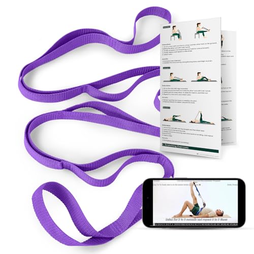 Trideer Stretching Strap with Loops & Leg Lifter, Non-Elastic PT Strap | Leg Lifter Mobility Aid, Non-Elastic PT Stretching Strap, Multi-Loop Grip Control, Home Recovery Support - color: Purple