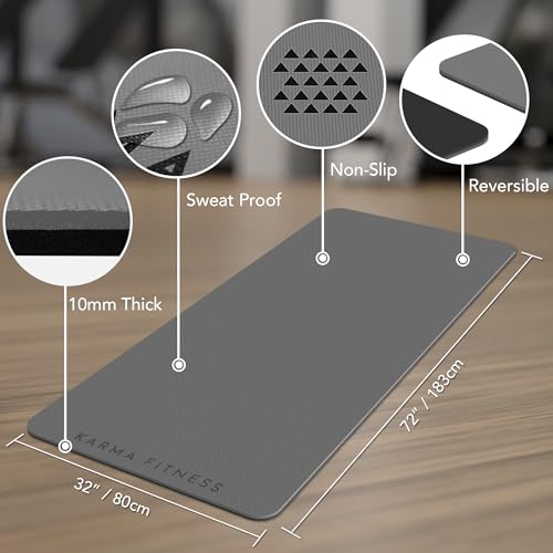Large Workout Mat - 10mm Extra Thick Exercise Mat & Wide Yoga Mat, 72"x32" - color: Grey