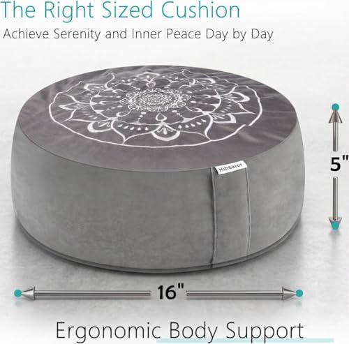 Hihealer Meditation Cushion, Traditional Tibetan Velvet Meditation Pillow | Buckwheat Yoga Bolster, Large Floor Cushion & Pillow for Adults, Zafu Zabuton Set, Zen Meditation Mat - color: Calmly Grey & White