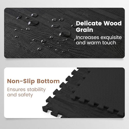 Tangkula 25 Tiles Foam Flooring Mats with Border, 100 SQ FT EVA Interlocking Exercise Foam Mats for Exercise Equipment, Elastic Puzzle Play Mats, 3/8” Non-Slip Workout Floor Mats for Home Gym (Black) - size: 100 sq.ft, Black