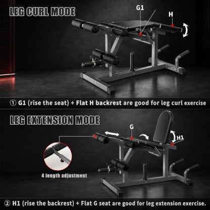 Z ZHICHI 2-in-1 Leg Curl/Extension Machine,Home Use,Burn quads/Calves Fast | 5s Quick Function Switch,7.9sqft Flexible Space Use,3 sets Quads+calves=burn,50×50×1.4mm Sq tube,Holds 660LBS rock solid