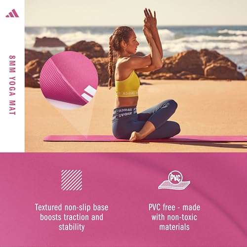 adidas Yoga Mat - Eco Friendly - Non Slip, Durable Textured Surface, 8mm - color: Preloved Fuchsia
