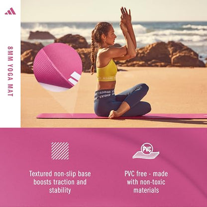 adidas Yoga Mat - Eco Friendly - Non Slip, Durable Textured Surface, 8mm - color: Preloved Fuchsia