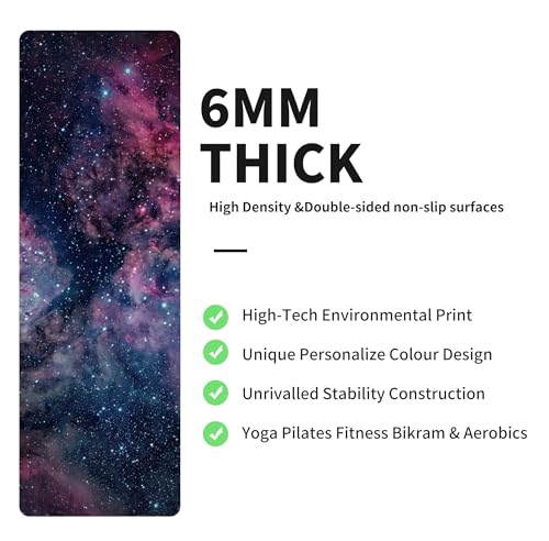 nuveti Yoga Mat Print Extra Thick TPE Non Slip Fitness Exercise Mat with Carrying Bag,72"x24" Extra Thick 6MM Exercise & Workout Mat for Yoga, Pilates Fitness and Floor Exercises - color: CanRuoFanXing