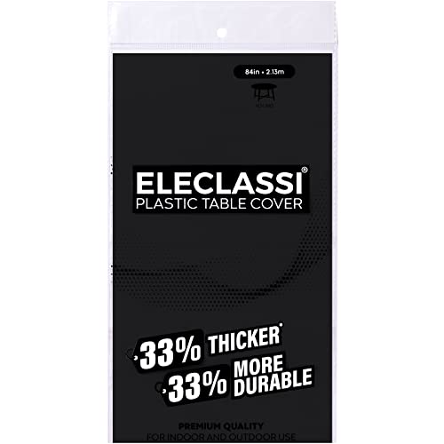 Eleclassi Black 6 Pack Premium Round Disposable Plastic Tablecloth - 84 Inch Round Plastic Table Cloths for Parties Disposable Tablecloth - Round Plastic Tablecloth - Black Round Tablecloth - color: Black