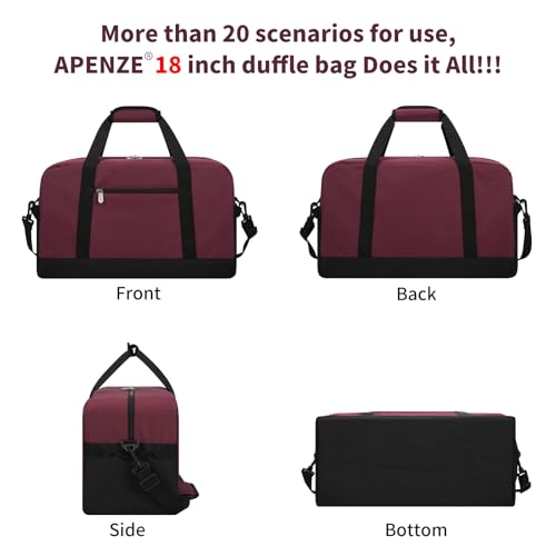 Small Gym Bag 18 inch Carry On Duffel Bag for Weekender Travel - Wine Red - color: Wine Red, size: 18inch