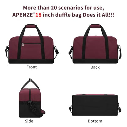 Small Gym Bag 18 inch Carry On Duffel Bag for Weekender Travel - Wine Red - color: Wine Red, size: 18inch