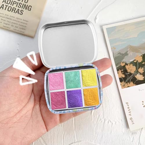 Art Supplies Handmade Watercolor Paint Set - 6 Metallic Gold Colors Half Pans Glitter Solid Water Color- Metal Case Sparkle Pearlescent Watercolour for Artists. Purple Pink Red - color: Solid Pigments-purple Pink Red