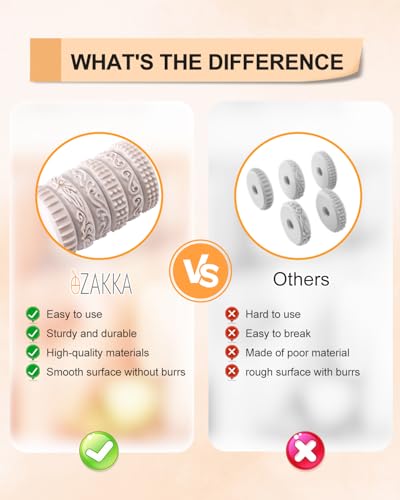 eZAKKA 6pcs Clay Texture Rollers with Handle,Pottery Ceramic Pattern Wheels | Smooth Deburred Patterning Stamps for Dough, Baking & Crafting DIY Embossing Kit - size: 6+1
