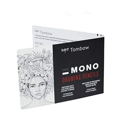 Tombow 51523 MONO Drawing Pencil Set, Assorted Degrees, 12-Pack. Professional Quality Graphite Pencil Set with Eraser and Sharpener