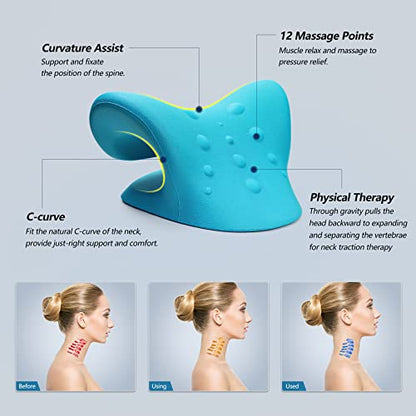 Cozyhealth Neck Stretcher for Neck Pain Relief, Neck and Shoulder Relaxer Cervical Traction Device Pillow for TMJ Pain Relief and Muscle Relax, Cervical Spine Alignment Chiropractic Pillow (Blue) - color: Blue