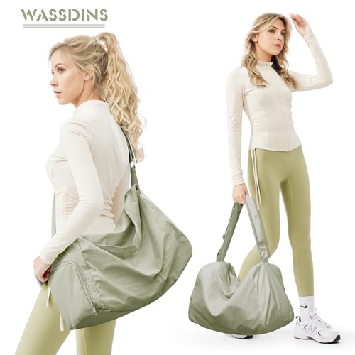 Large Gym Bag with Shoe Compartment, Workout Sport Duffle Bag for Women Travel, Waterproof Shoulder Overnight Bags Lightweight Carry on Tote Bags for Swim, Yoga, Dance - color: A-Green, size: Large