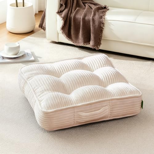 Meditation Floor Pillow, Square Large Pillows Seating for Adults, Tufted Corduroy Cushions for Yoga Reading Nook, Classroom and Living Room, Beige, 22x22 Inch - color: Beige