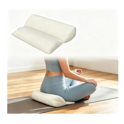 Meditation Cushion for Sitting on Floor, Organic Yoga Bolster Pillows White Meditation Seat Pad, 2-IN-1 Design Ergonomic Sleep Yoga Mat Foldable, Floor Cushion for Adults Back Support Washable