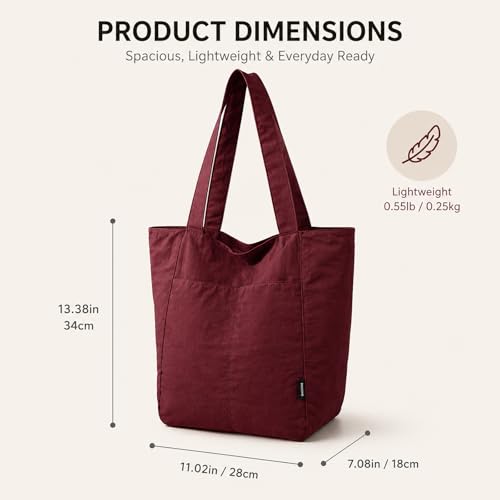 Barsine Tote Bag for Women Unisex Lightweight Nylon Totes Purses and Handbags Large Casual Shoulder Hobo for Travel Gym - color: Red