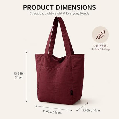 Barsine Tote Bag for Women Unisex Lightweight Nylon Totes Purses and Handbags Large Casual Shoulder Hobo for Travel Gym - color: Red