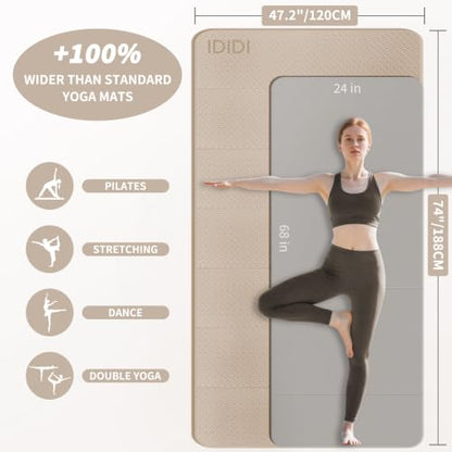 Foldable Yoga Mat Extra Large (74.0" x 47.2" x 0.4") | Double-Sided Non-Slip,Extra Wide Foldable Design,10mm Extra Thick ,Exercise Mat for Gym, Studio, Travel, Home Use - color: Beige