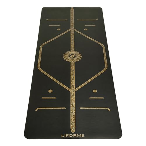 Liforme Printed Yoga Mat - Patented Alignment Design, Ultimate Grip - color: Black & Gold