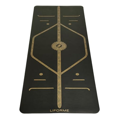 Liforme Printed Yoga Mat - Patented Alignment Design, Ultimate Grip - color: Black & Gold