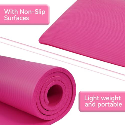 Fitvids Yoga Mat, 1/2-Inch Extra Thick High Density Exercise Mat, Anti-Tear Exercise Yoga Mat with Carrying Strap, Suitable for Various Yoga Exercises - color: Pink