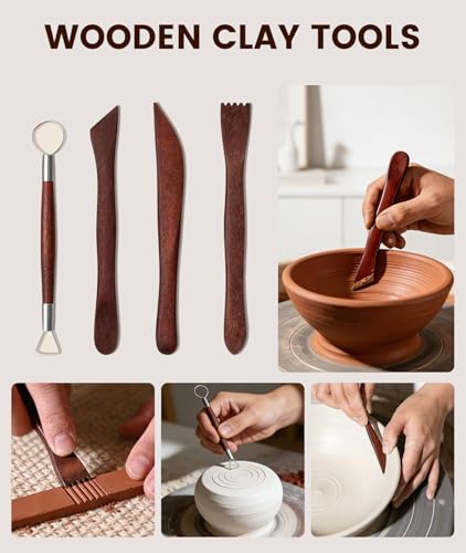 36PCS Clay Tools Kit, Pottery Tools and Ceramic Sculpting Tools Set with Brushes for Carving, Shaping, Molding, Craft & DIY Handmade Projects