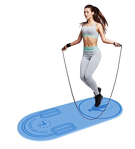 8/20/30mm Jump Rope Mat Fitness Exercise Mat Durable, Non-Slip, Workout Mats with Jump Rope & Carrying Bag for Home Gym Flooring (55"x 24") - color: Lightblue-8mm