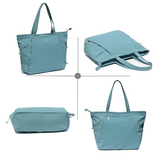 ESVAN Yoga Tote Bag for Women Shoulder Bags Drawstring for Office Workout Travel Carryall Pilates Gym and Beach - color: Nylon Lake Blue