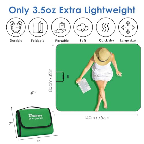 Beach Picnic Blanket, Sandproof Waterproof Camping Blankets Large, Outdoor Sandfree Foldable Mat 55x32in, Oversized Packable Family Mats for Hiking, Camping, Park, Travel, Grass Concert-Green - color: Green, size: 55x32 in
