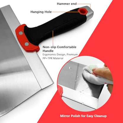 Drywall Knife 5pcs/Set, Stainless Steel Taping Knives Kit | Includes 6'', 8'', 10'', 12'', 14'' Tools, Perfect for Drywall Joint Taping, Finishing & Patching - color: Black - C Set