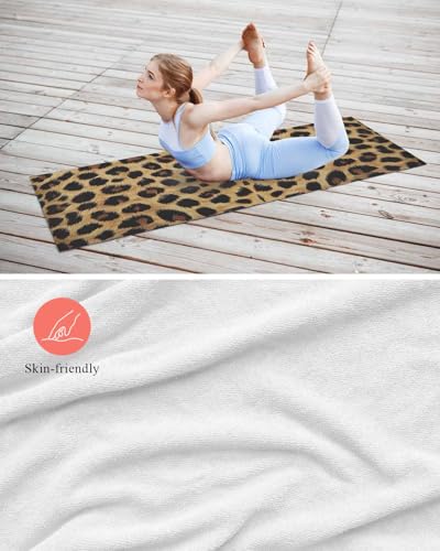Leopard Print Yoga Towel for Hot Yoga Non Slip, Brown Yellow Retro Animal Fur Pattern Absorbent Yoga Sweat Mat Towels Microfiber Hot Bikram Pilates Fitness Towel 26"x70" - size: 26x70in