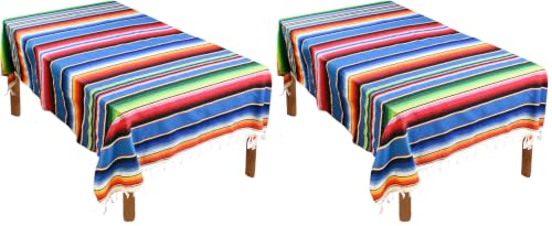 Fowecelt Mexican Serape Blanket Tablecloth 59 x 84 Inch for Mexican Wedding Party Decorations Outdoor Picnics Dining Table, Large Square Cotton Table Cloth (Pack of 2) - color: Blue, size: 84" x 59" (Square) (Pack of 2)