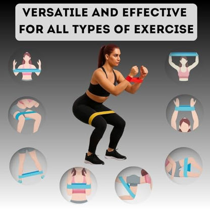 Set of 5 Mini Loop Resistance Bands – 5 Levels (X-Light to X-Heavy), 50mm Wide – Legs, Glutes & Full-Body Home Workout – Carry Bag Included