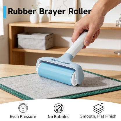TECKWRAP Brayer Roller Set for Vinyl DIY Crafts & Relief Printing - 4 PCS | Printmaking Brayer, Pin Pen, Tweezers & Felt Squeegee for Iron-On Vinyl Stickers, Scrapbooking, Stamping, Card Making - color: Blue 4 set