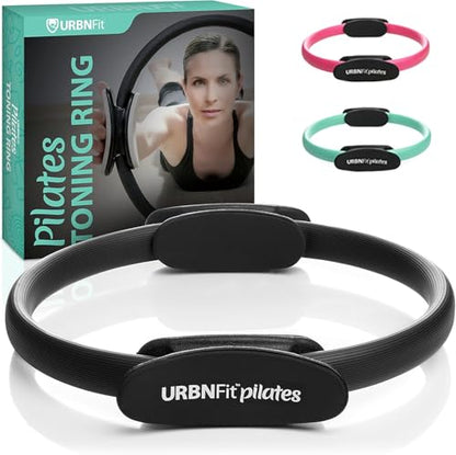 URBNFit Pilates Ring - 12" Magic Circle w/Dual Grip, Foam Pads for Inner Thigh Workout, Toning, Fitness & Pelvic Floor Exercise - Yoga Rings w/Bonus Exercise Guide - color: Black