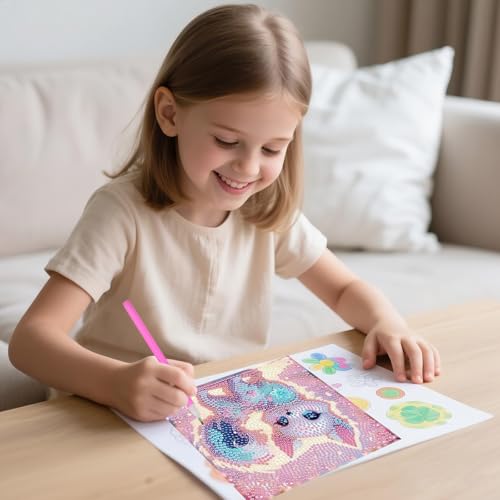 FlyingMage 5D Diamond Art Kits for Adults,Kawaii DIY Painting Art for Women, 4 Pack Cute Diamond Arts and Crafts Sets,Diamond Art Mosaic Kits,Big Gem Full Drill Diamond Dots, Fox Cat Rabbit Snail - color: Pink&Blue Fox+Cat+Rabbit+Snail
