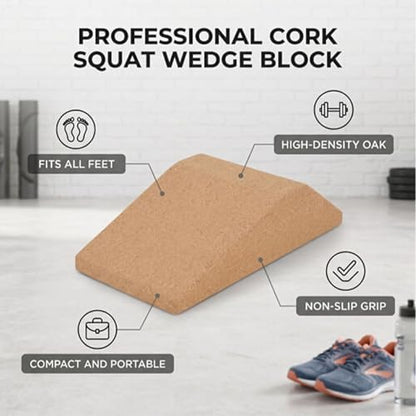 Squat Wedge Block, 23x12x6. 5cm Oak Calf Raise Block Cork Yoga Blocks Elevated Squat Wedge Compact and Portable for Weighted Training Fitness