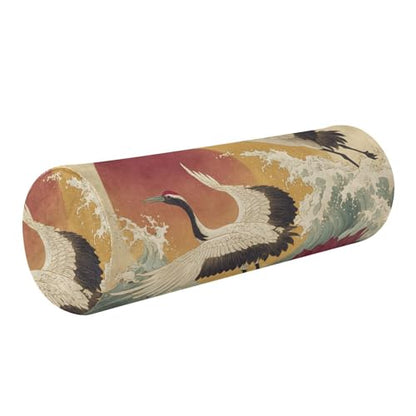 Bolster Pillow Neck Pillow Round Soft Health Memory Foam Pillows Long Cylindrical Body Pillow with Removable Cover Cute Back Yoga Cranes Sunset and Red Lotus 17" x 5.5" - color: Cranes Sunset and Red Lotus