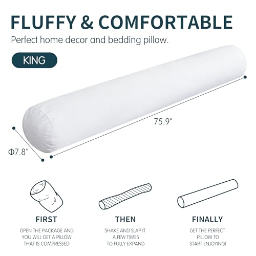 SyMax 7.8"x76" Body Pillow for King Bed, Long Round Body Pillow for Adults, Memory Foam Bolster w/Removable Velvet Cover, Headboard Gap Filler Pillow, White - color: White, size: 75.9 inch