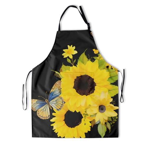 Artist Painting Apron with 2 Pockets Painters Art Aprons Gifts for Women Men - color: Sunflowers and Butterfly