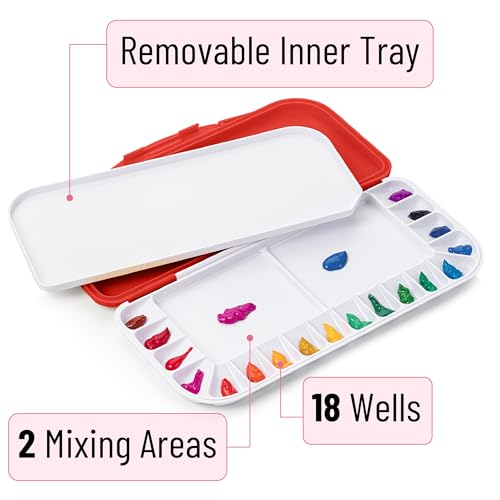 Mr. Pen- Airtight Watercolor Palette with Lid, 18 Wells & 2 Mixing Areas (Pack of 2) - color: Red, size: 2 Pack