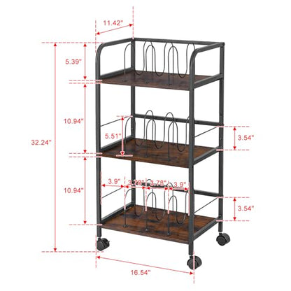 Feyejade Rolling Book Cart with Removable Dividers, 3-Tier File Cart with Wheels, Utility Storage Rack for Office, Home, Classroom, Art Supply Organizer, Binder and Laptop Shelf Rack