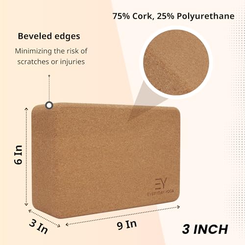 Everyday Yoga Premium Cork Block, Natural Cork, 3in/4in/5in Thick, 1 Block - color: 3 In - Cork